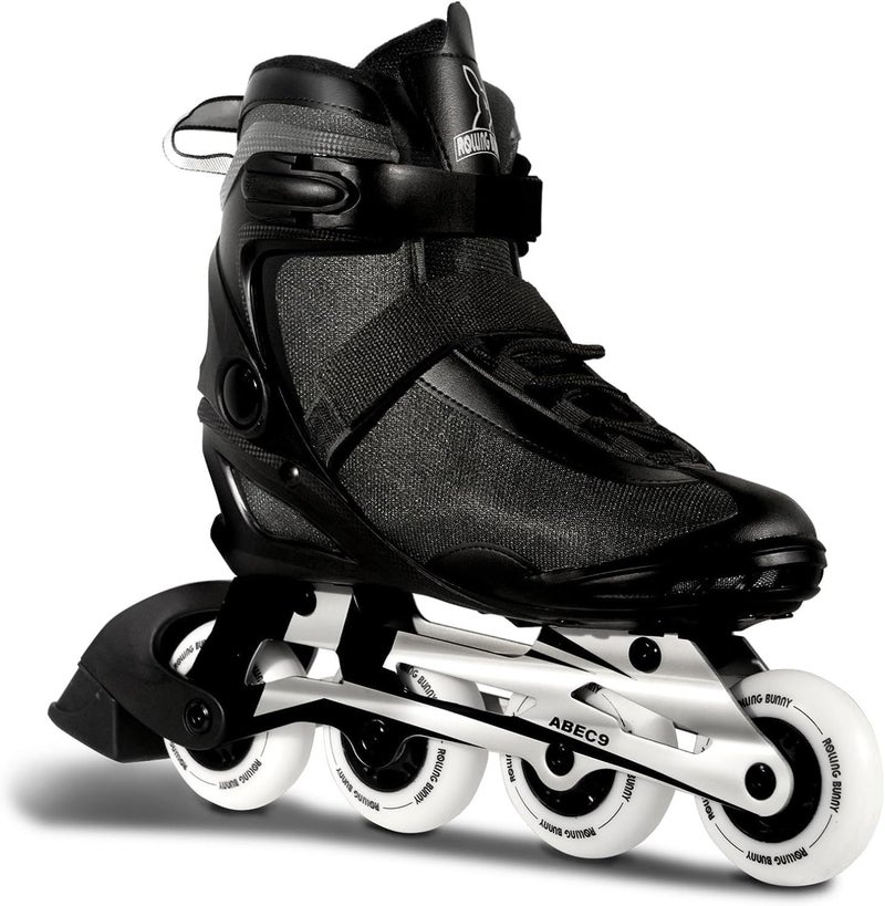 RollingBunny Inline Skates PRO for Adult Women - ABEC-9 Bearing with Breathable Lining for Male Female, Optional Brake, Size W 6-9, Black - Image 2